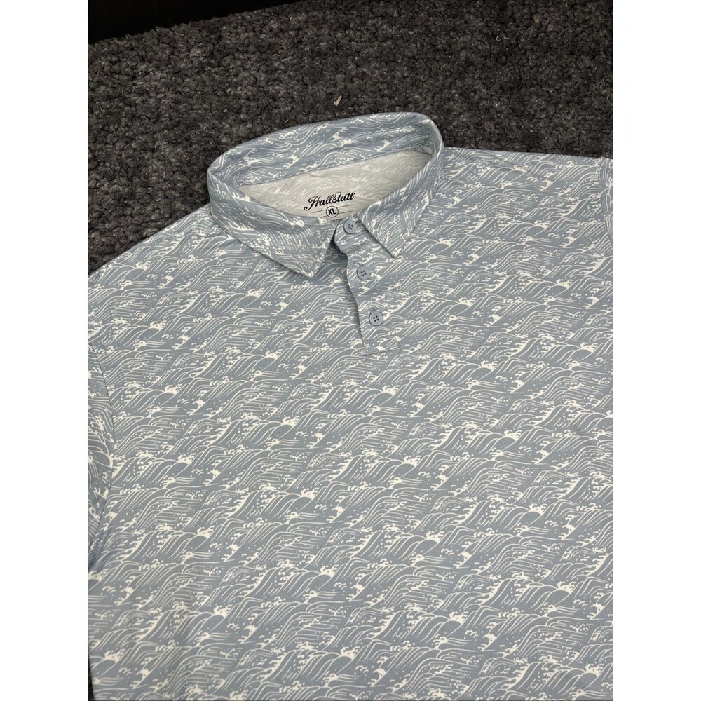 Hallstatt Polo Shirt Mens XL Blue Wave Pattern Short Sleeve GUC